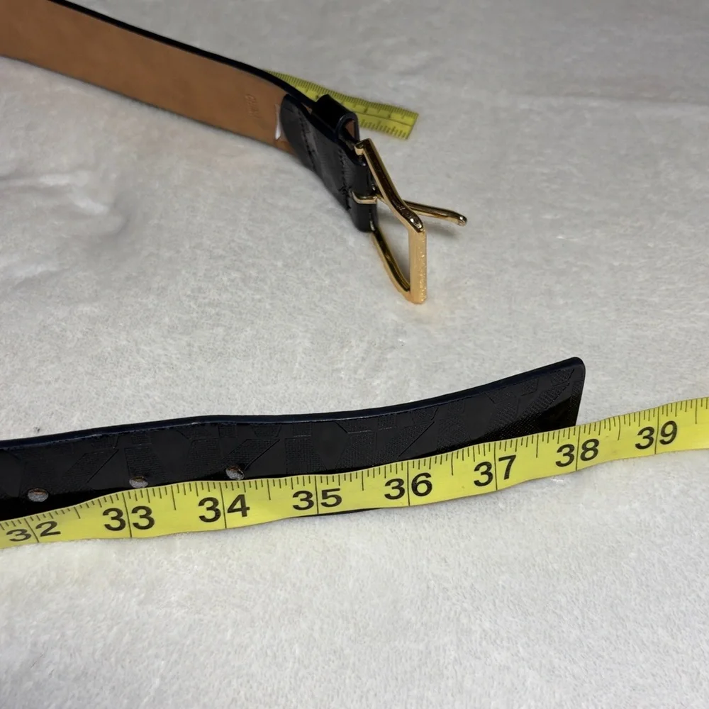 Michael Kors MK Logo‎ Black Synthetic Leather Belt with Gold Buckle